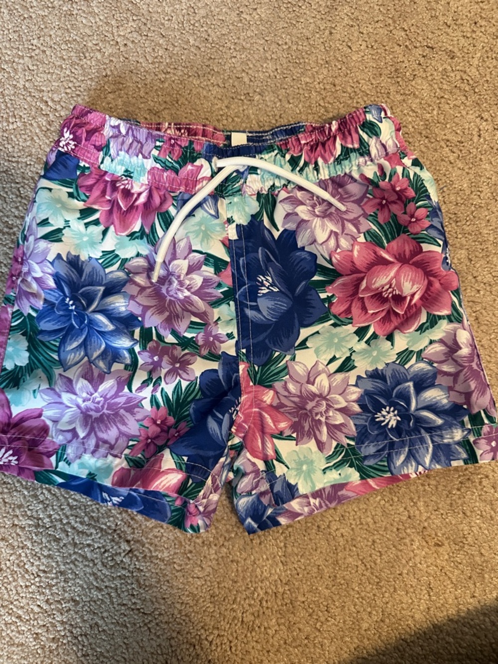 Janie and Jack Floral Drawstring Bermudas - Pink, Purple & Blue